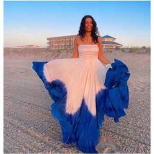 Anthro Samant Chauhan Ombre Maxi dress Sz Large Petit bold Cascade ruffle chic